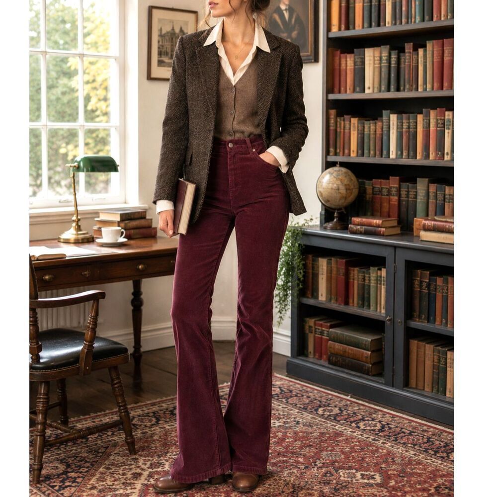Gap 70s Flare High Rise Burgundy Corduroy Pants Size 33 Fall Boho